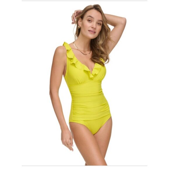 Dkny Other - Dkny Ruffle Plunge Underwire Tummy Control One-Piece Swimsuit yellow Size S